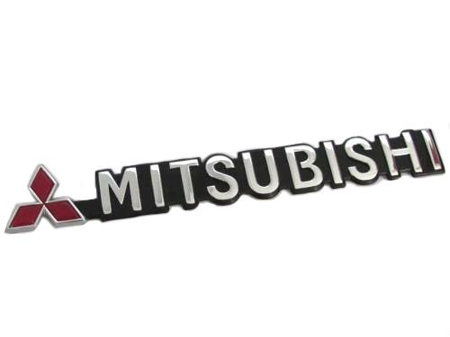 Emblem Tulisan MITSUBISHI Diamond Warna Merah Hitam Ukuran 19.1x2.3cm