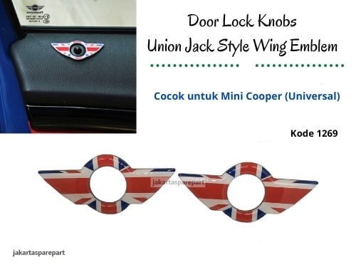 Door Lock Knobs Mini Cooper Model Union Jack Style Wing