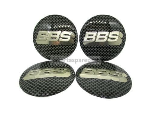 Dop Velg BBS Ukuran 65mm Warna Hitam Putih Motif Carbon Model Tempel