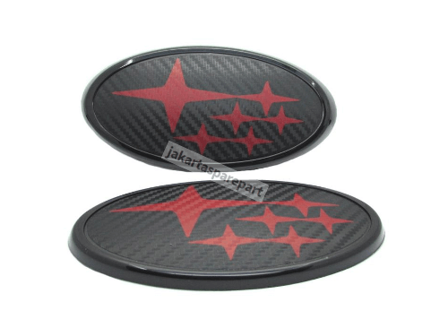 Emblem Logo Subaru Sepasang Warna Merah Hitam Carbon