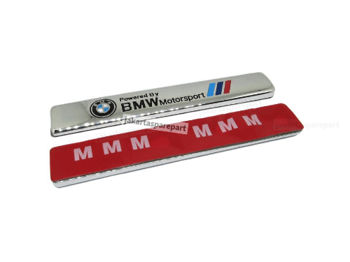 Emblem Samping Powered By BMW Motorsport Chrome Bahan Stainless Ukuran 9.5x1.5cm Sepasang