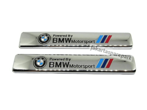 Emblem Samping Powered By BMW Motorsport Chrome Bahan Stainless Ukuran 9.5x1.5cm Sepasang
